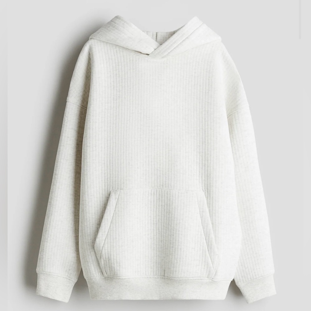 H&M Boys 12-14 White Melange Ribbed Pullover Hoodie NWT